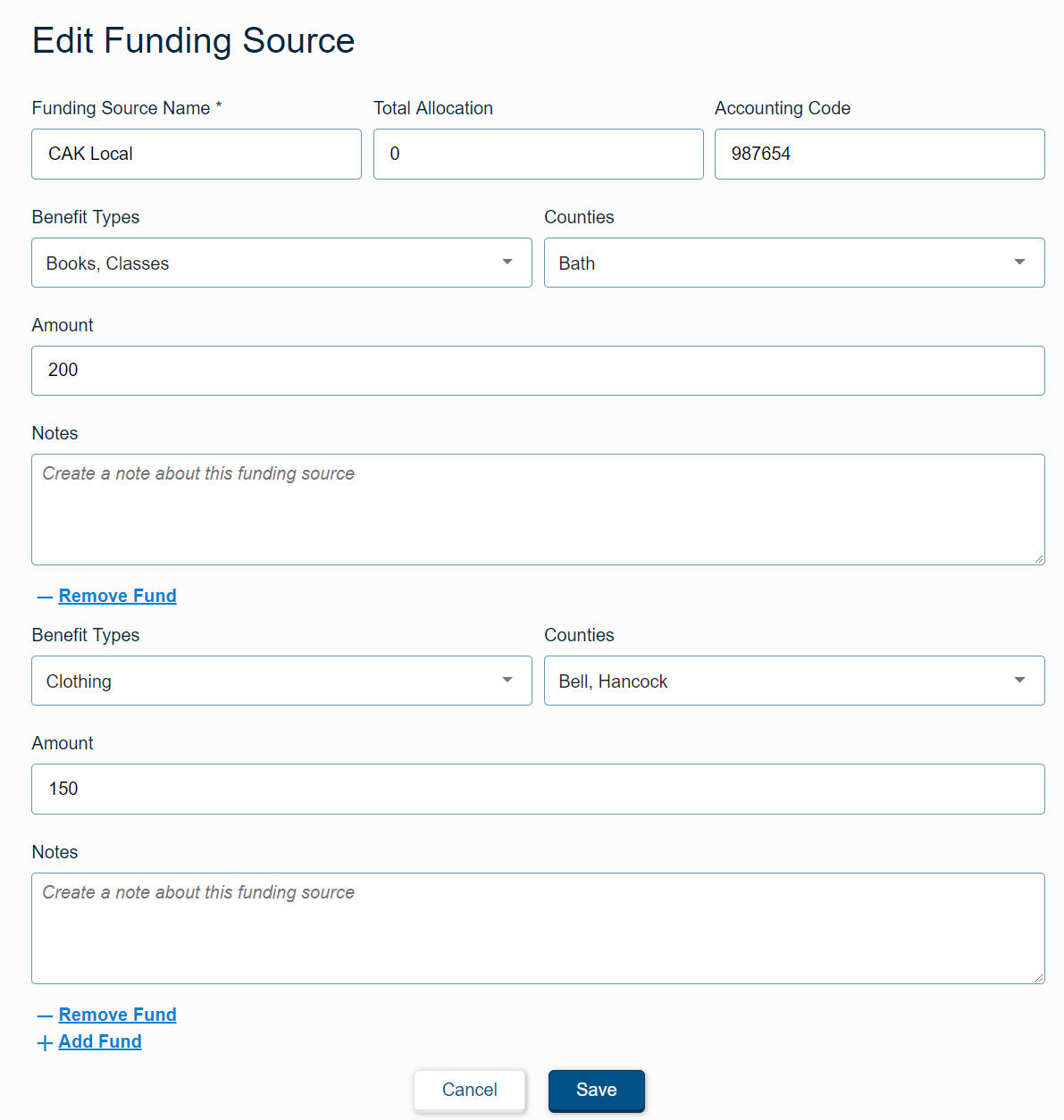 Funding Source: Editing County and Benefit Types – CASTiNET